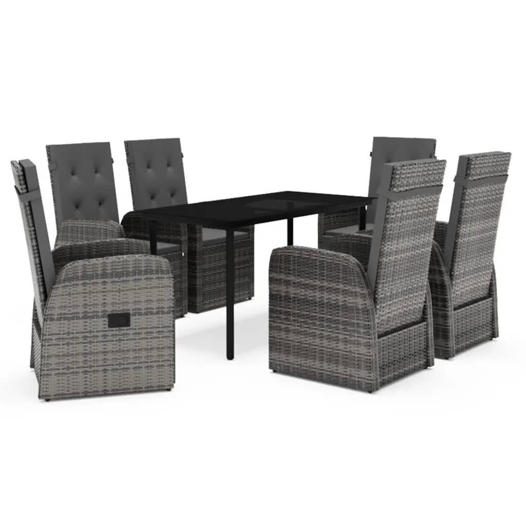 Set da Pranzo da Giardino 7 pz con Cuscini Grigio