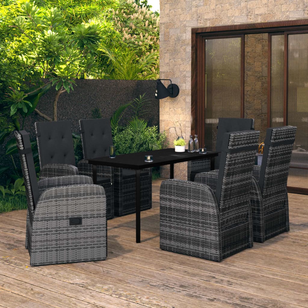 Set da Pranzo da Giardino 7 pz con Cuscini Grigio