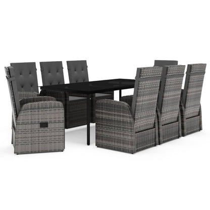 Set da Pranzo da Giardino 9 pz con Cuscini Grigio