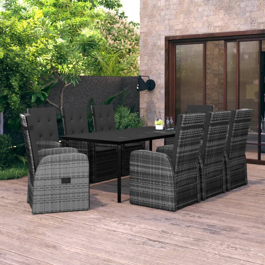 Set da Pranzo da Giardino 9 pz con Cuscini Grigio