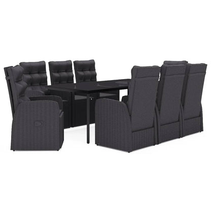 Set da Pranzo da Giardino 9 pz con Cuscini Nero