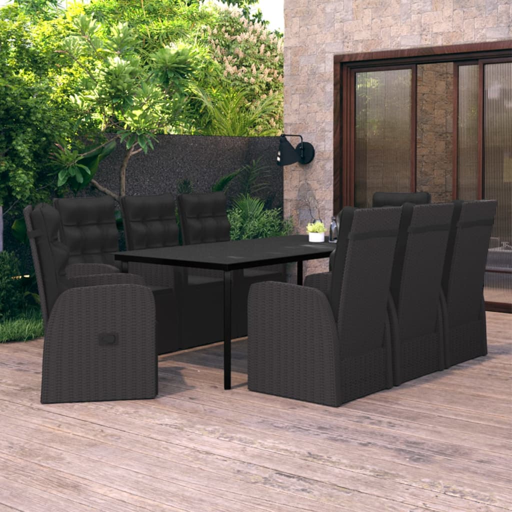 Set da Pranzo da Giardino 9 pz con Cuscini Nero