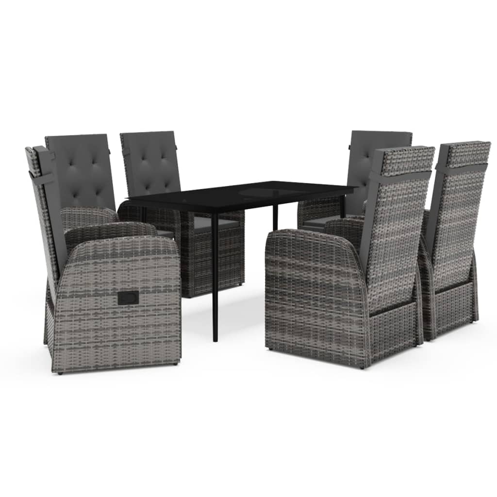 Set da Pranzo da Giardino 7 pz con Cuscini Grigio