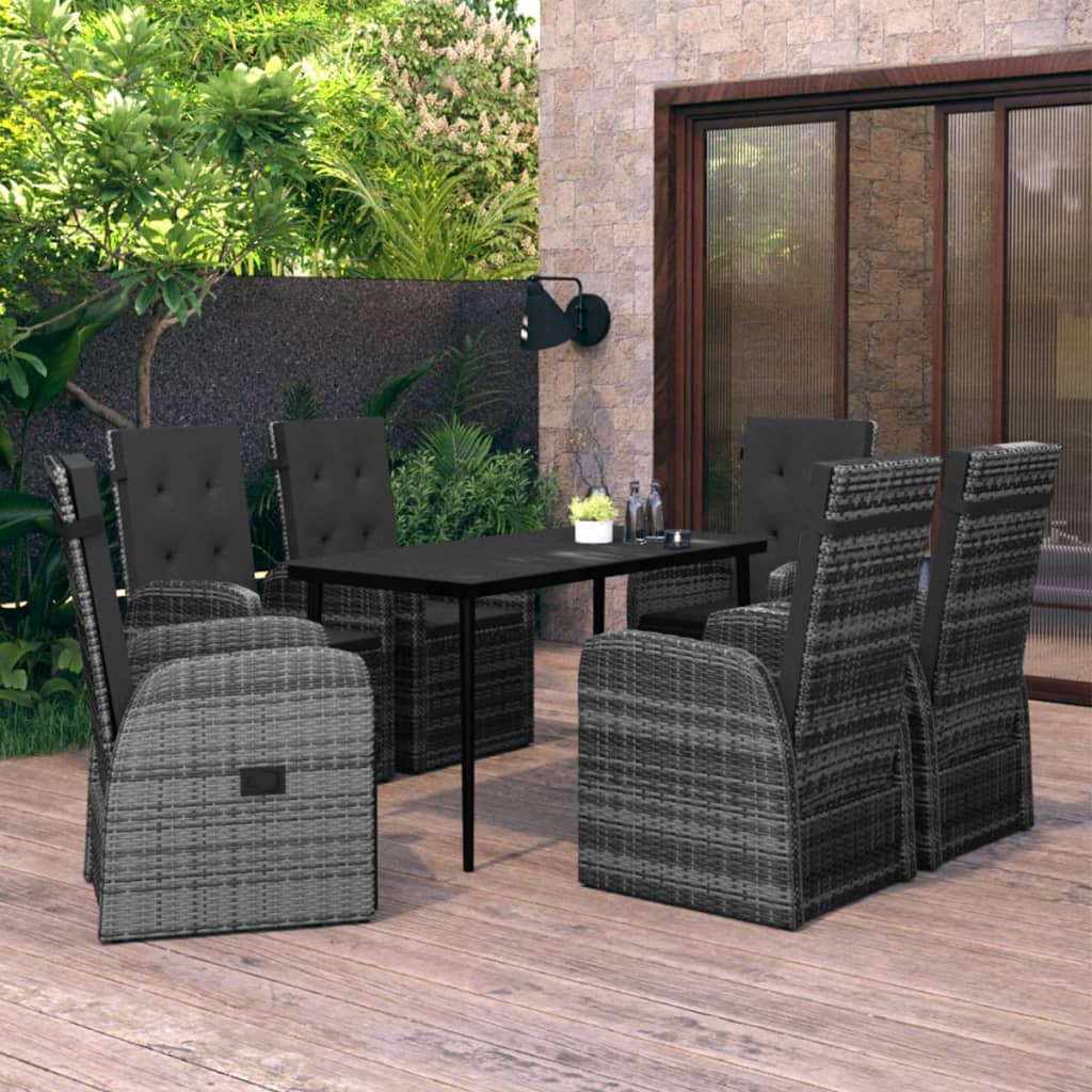 Set da Pranzo da Giardino 7 pz con Cuscini Grigio
