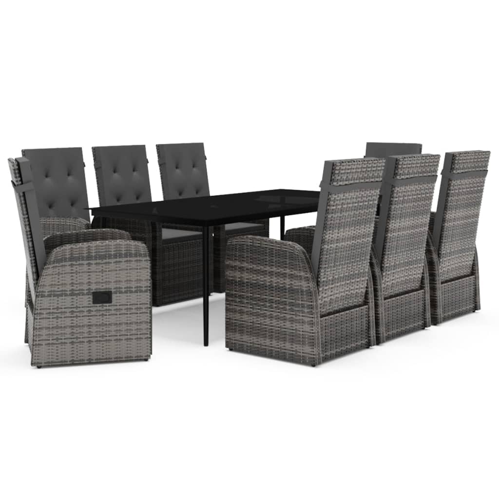 Set da Pranzo da Giardino 9 pz con Cuscini Grigio