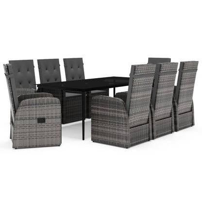 Set da Pranzo da Giardino 9 pz con Cuscini Grigio