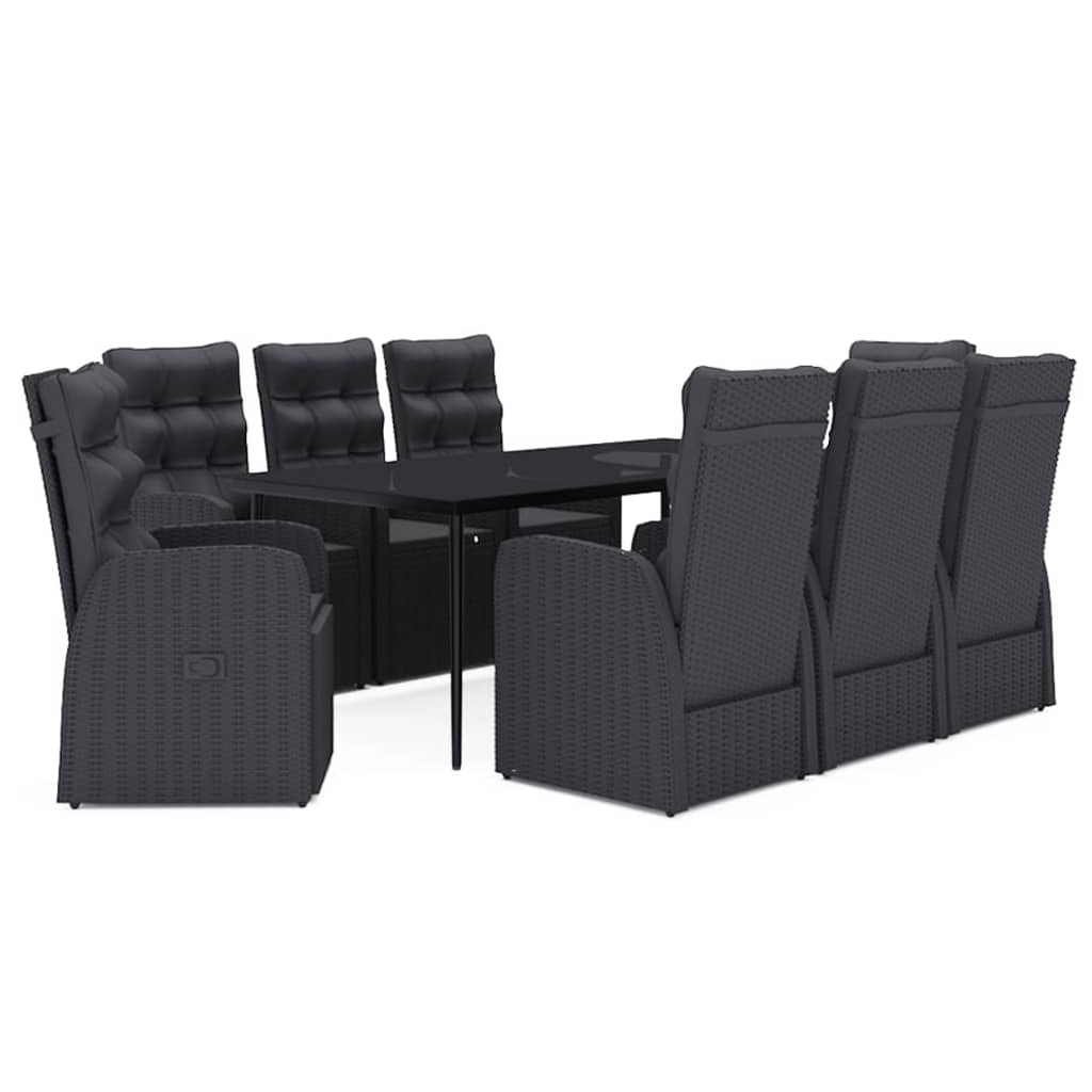 Set da Pranzo da Giardino 9 pz con Cuscini Nero