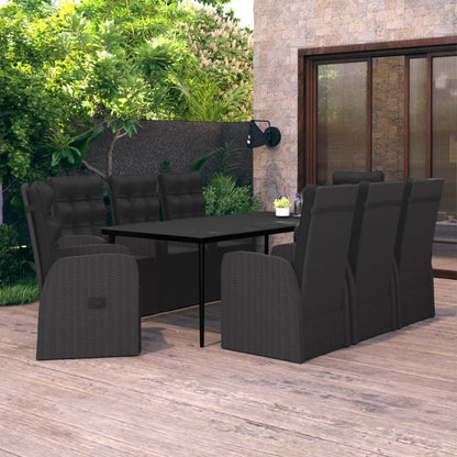 Set da Pranzo da Giardino 9 pz con Cuscini Nero