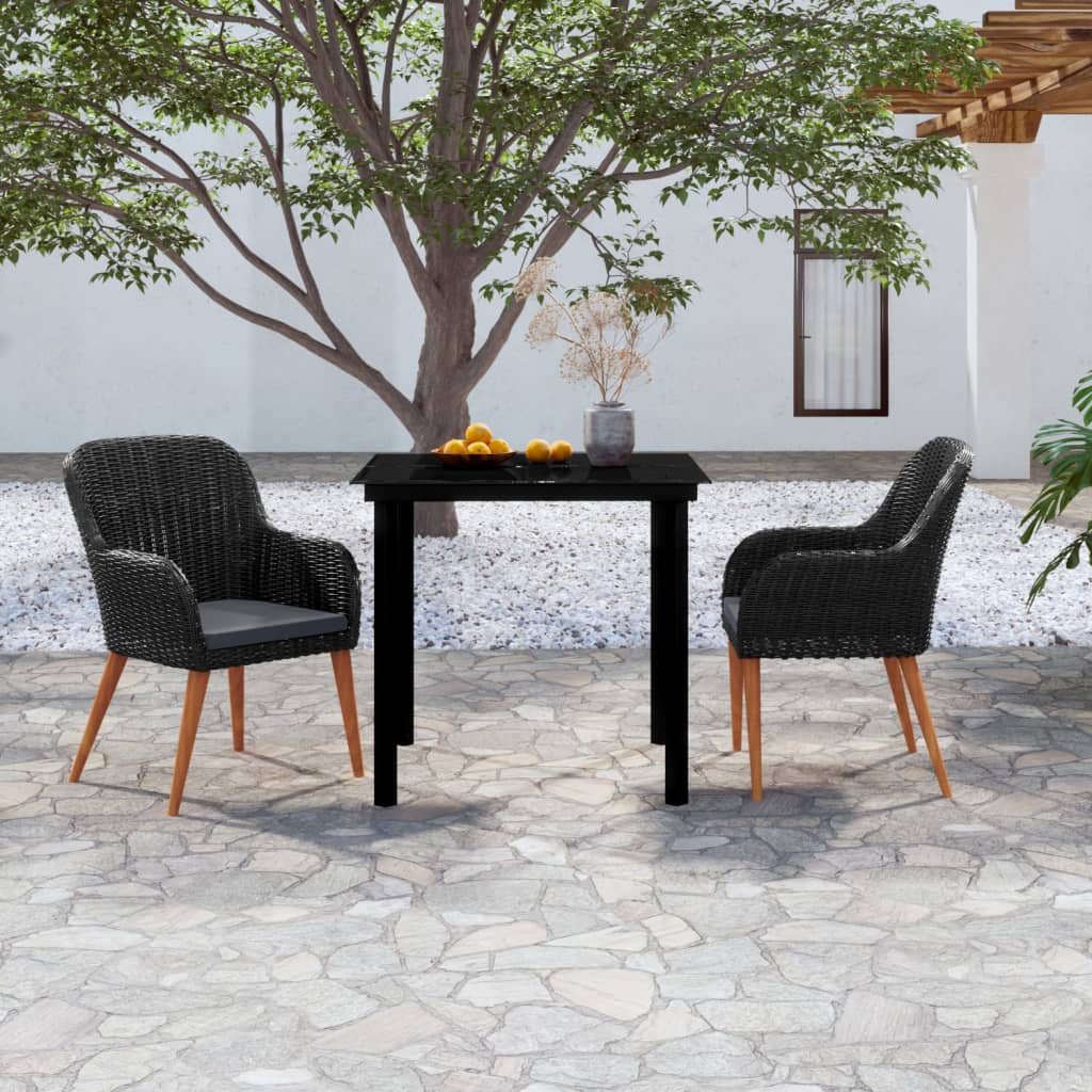 Set da Pranzo da Giardino 3 pz con Cuscini Nero