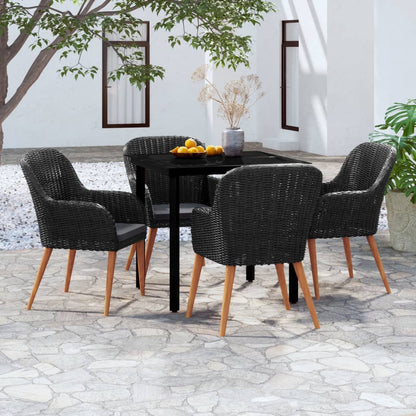 Set da Pranzo da Giardino 5 pz con Cuscini Nero