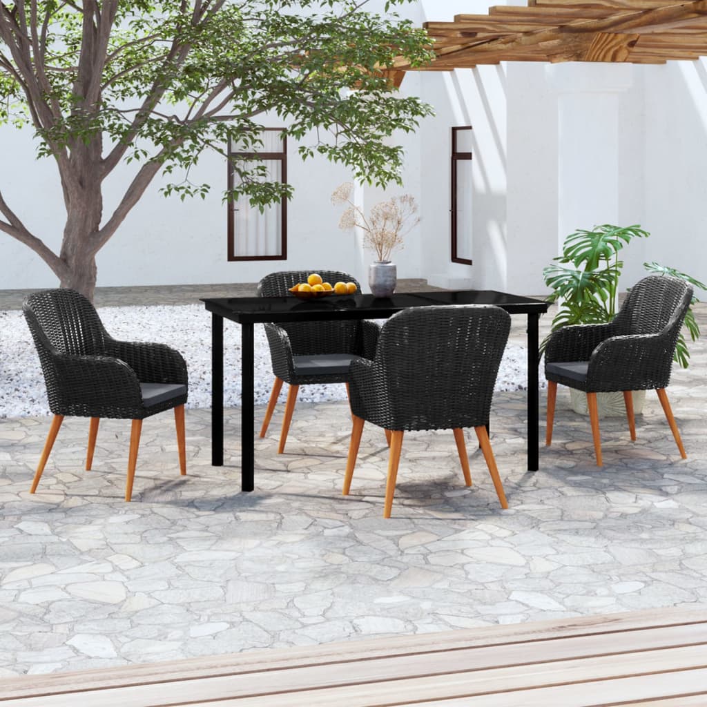 Set da Pranzo da Giardino 5 pz con Cuscini Nero