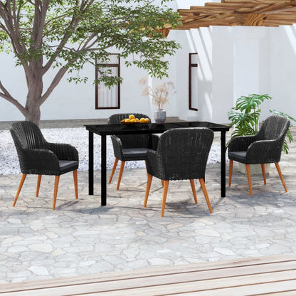 Set da Pranzo da Giardino 5 pz con Cuscini Nero