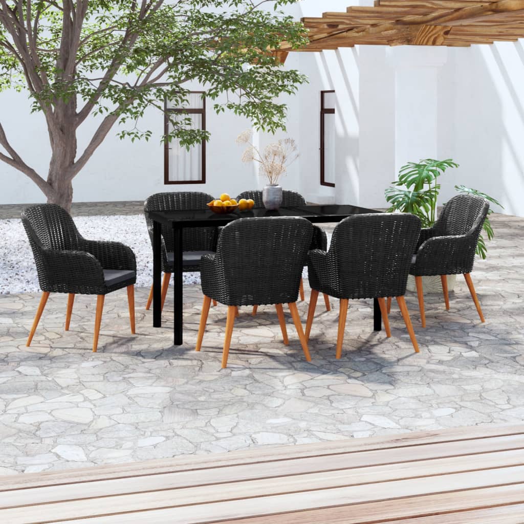 Set da Pranzo da Giardino 7 pz con Cuscini Nero