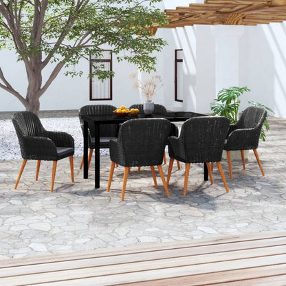 Set da Pranzo da Giardino 7 pz con Cuscini Nero