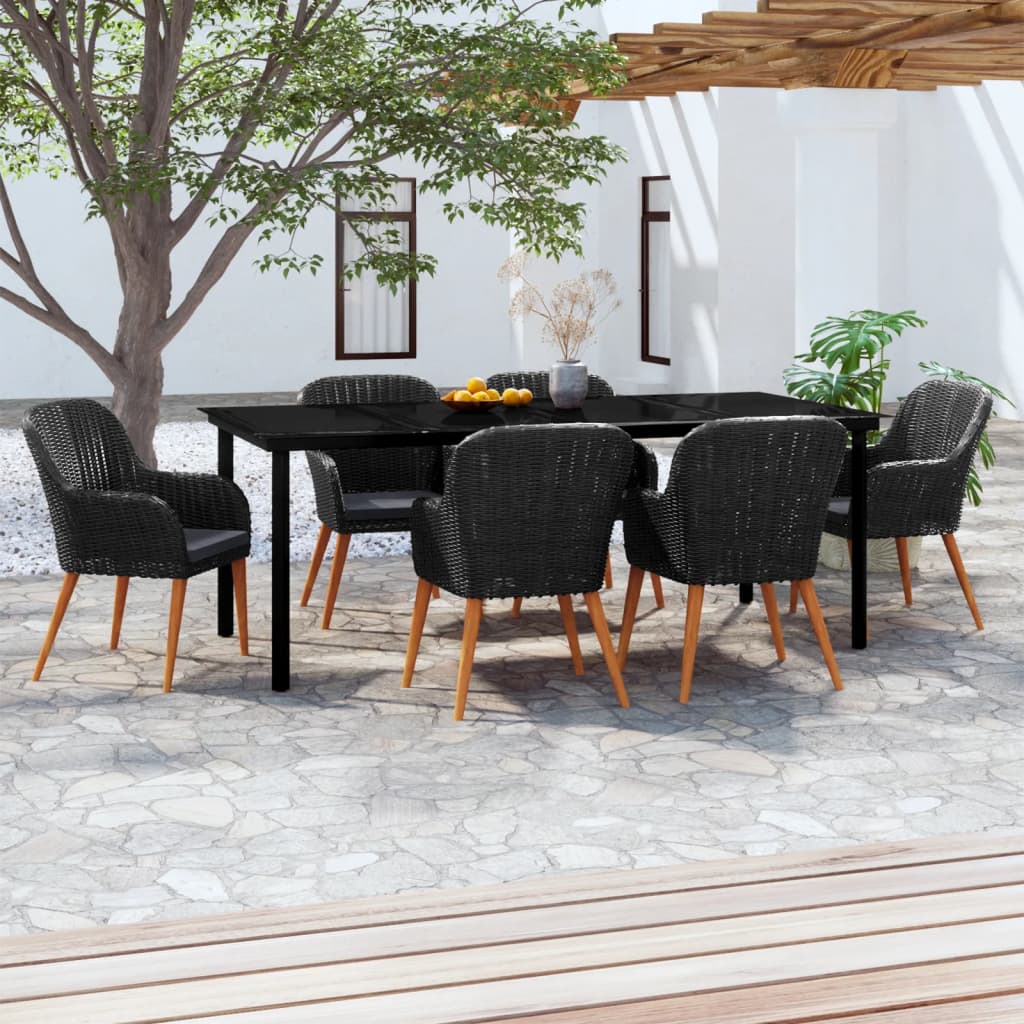 Set da Pranzo da Giardino 7 pz con Cuscini Nero