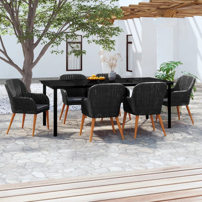 Set da Pranzo da Giardino 7 pz con Cuscini Nero