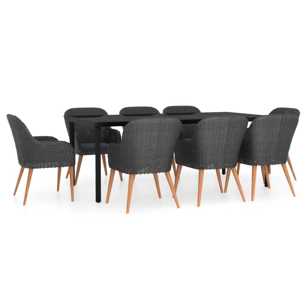 Set da Pranzo da Giardino 9 pz con Cuscini Nero
