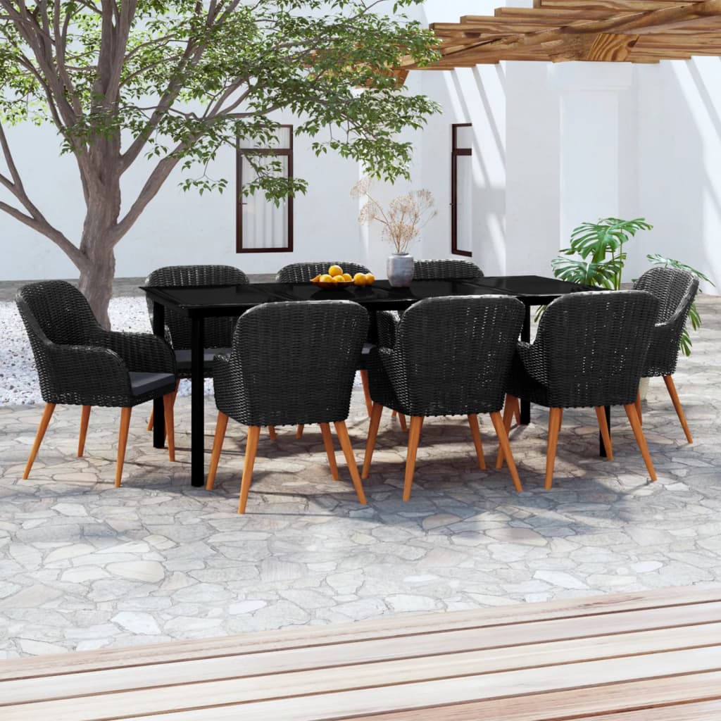 Set da Pranzo da Giardino 9 pz con Cuscini Nero