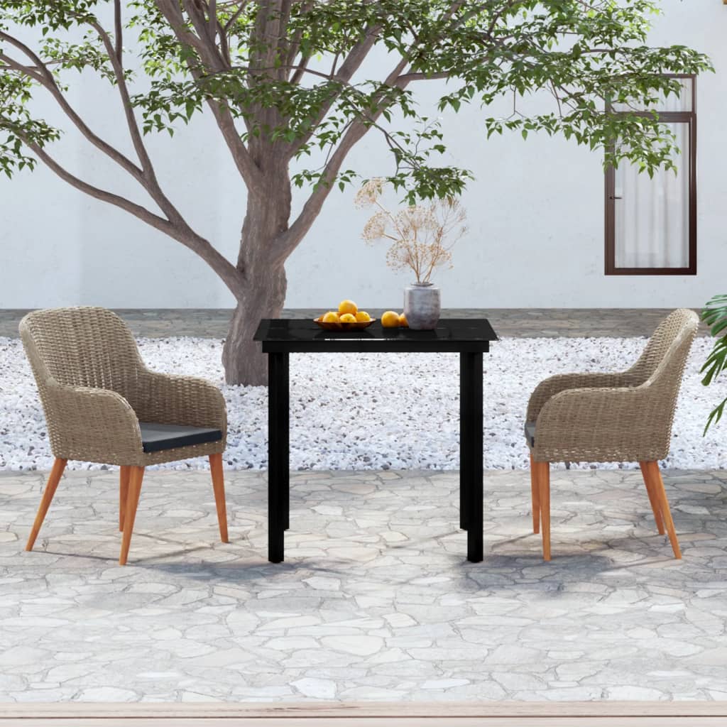 Set da Pranzo da Giardino 3 pz con Cuscini Marrone