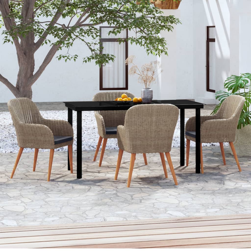 Set da Pranzo da Giardino 5 pz con Cuscini Marrone