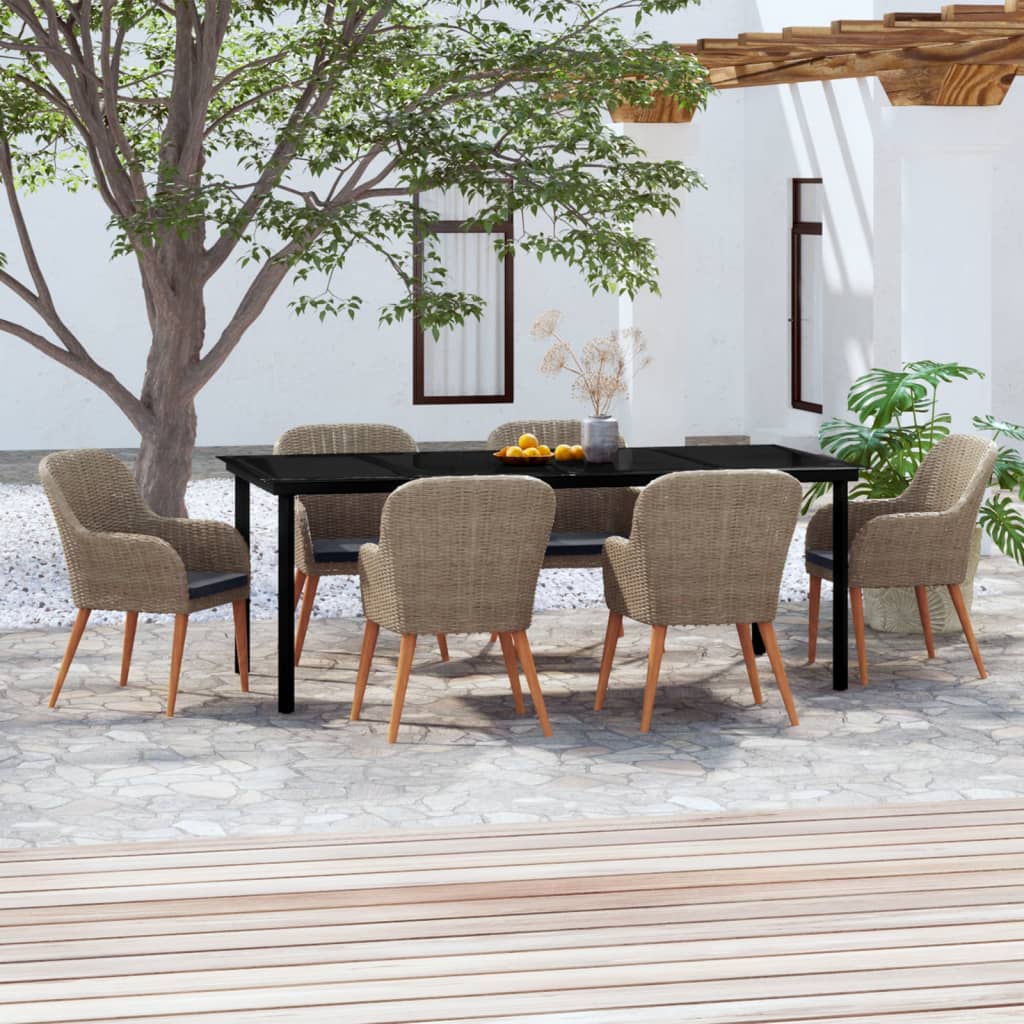 Set da Pranzo da Giardino 7 pz con Cuscini Marrone