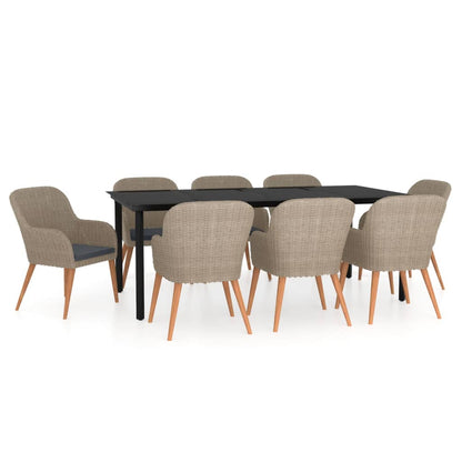 Set da Pranzo da Giardino 9 pz con Cuscini Marrone