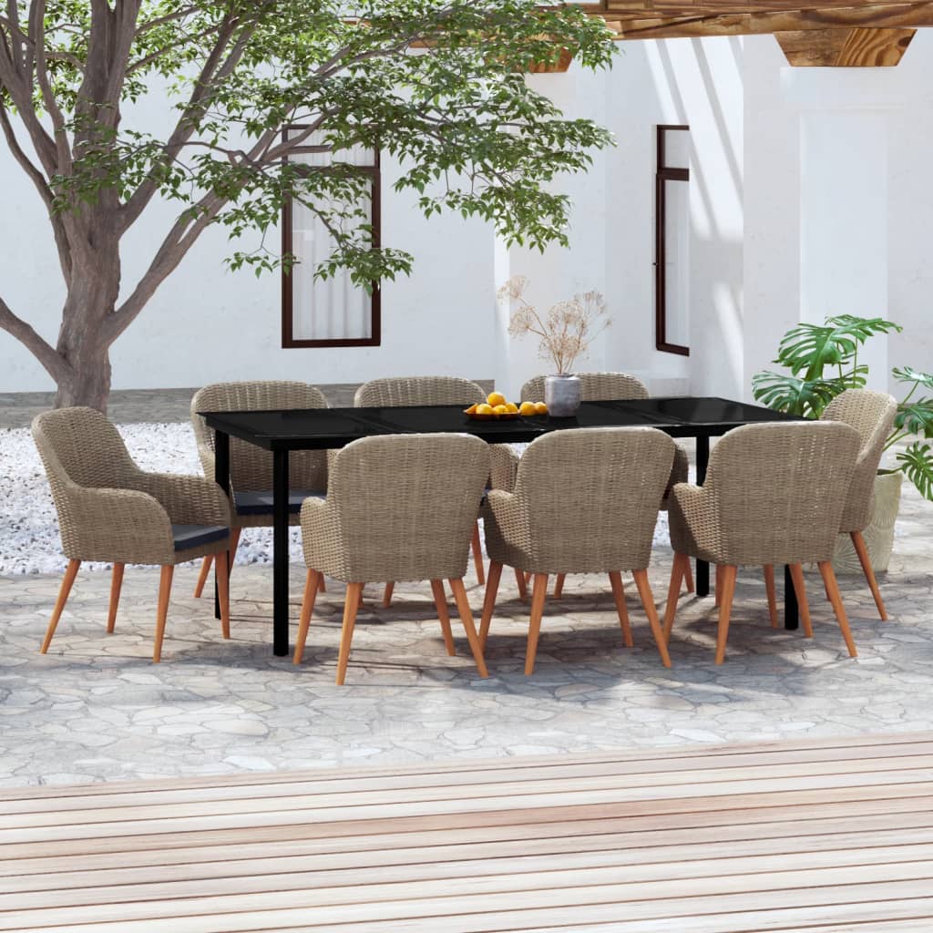 Set da Pranzo da Giardino 9 pz con Cuscini Marrone