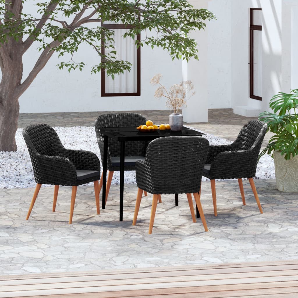 Set da Pranzo da Giardino 5 pz con Cuscini Nero