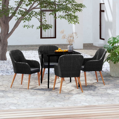 Set da Pranzo da Giardino 5 pz con Cuscini Nero