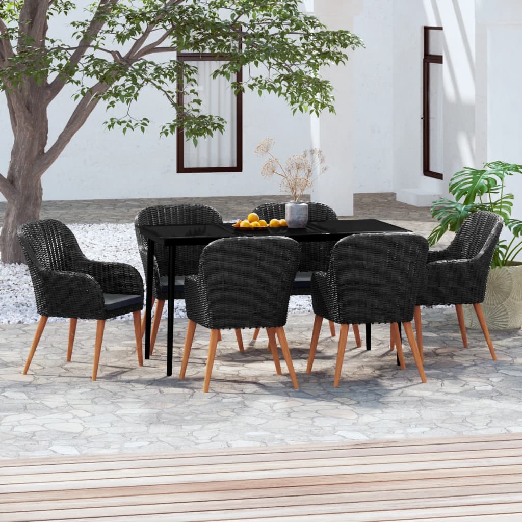 Set da Pranzo da Giardino 7 pz con Cuscini Nero