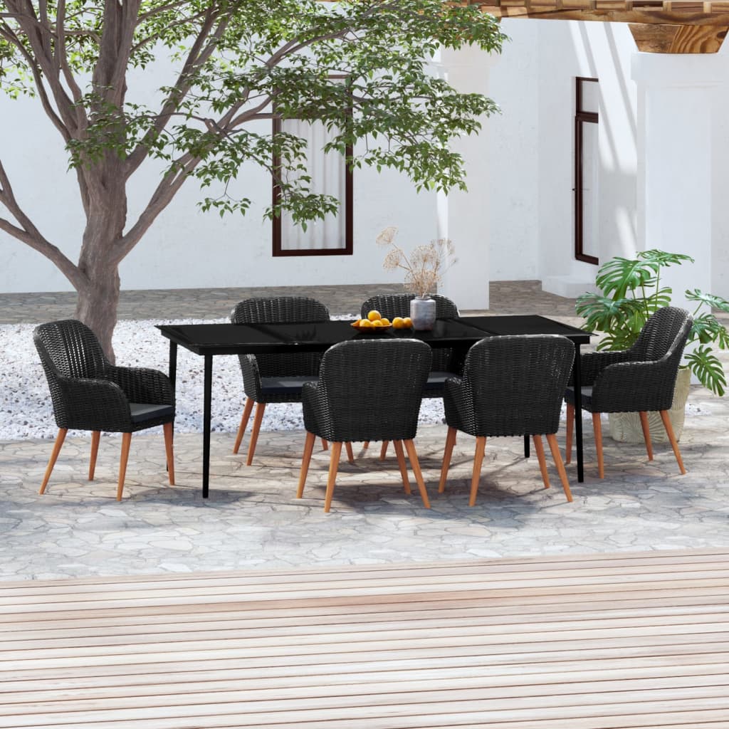 Set da Pranzo da Giardino 7 pz con Cuscini Nero