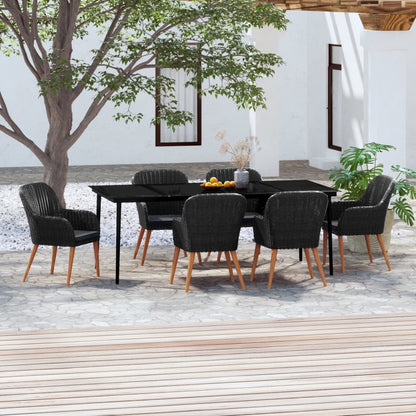 Set da Pranzo da Giardino 7 pz con Cuscini Nero