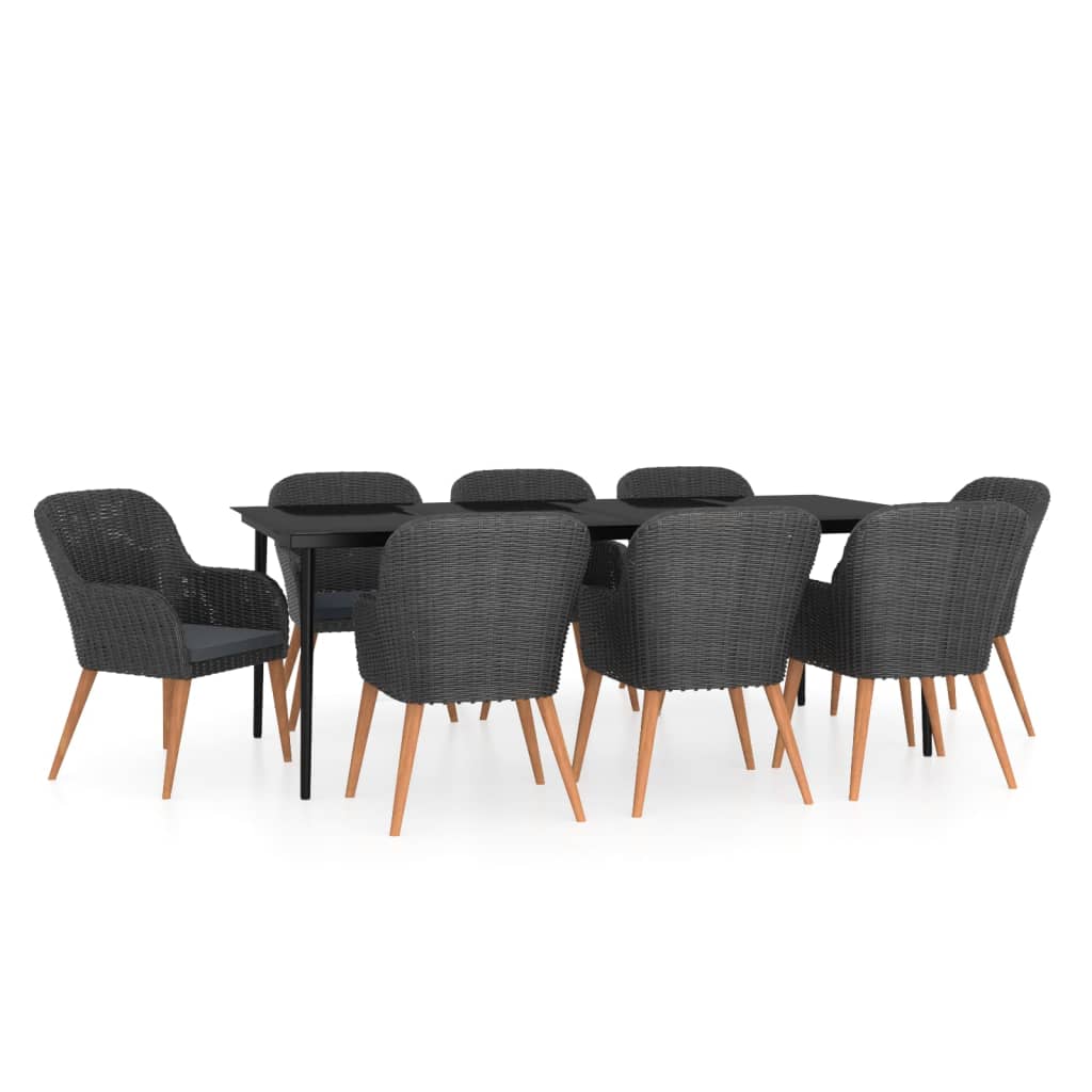 Set da Pranzo da Giardino 9 pz con Cuscini Nero