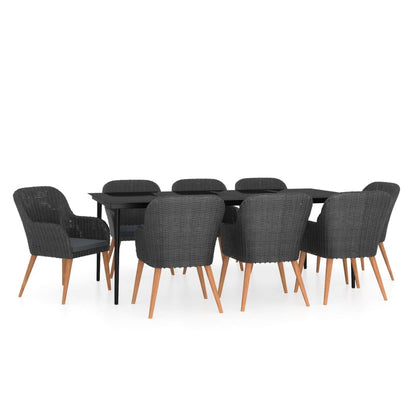 Set da Pranzo da Giardino 9 pz con Cuscini Nero
