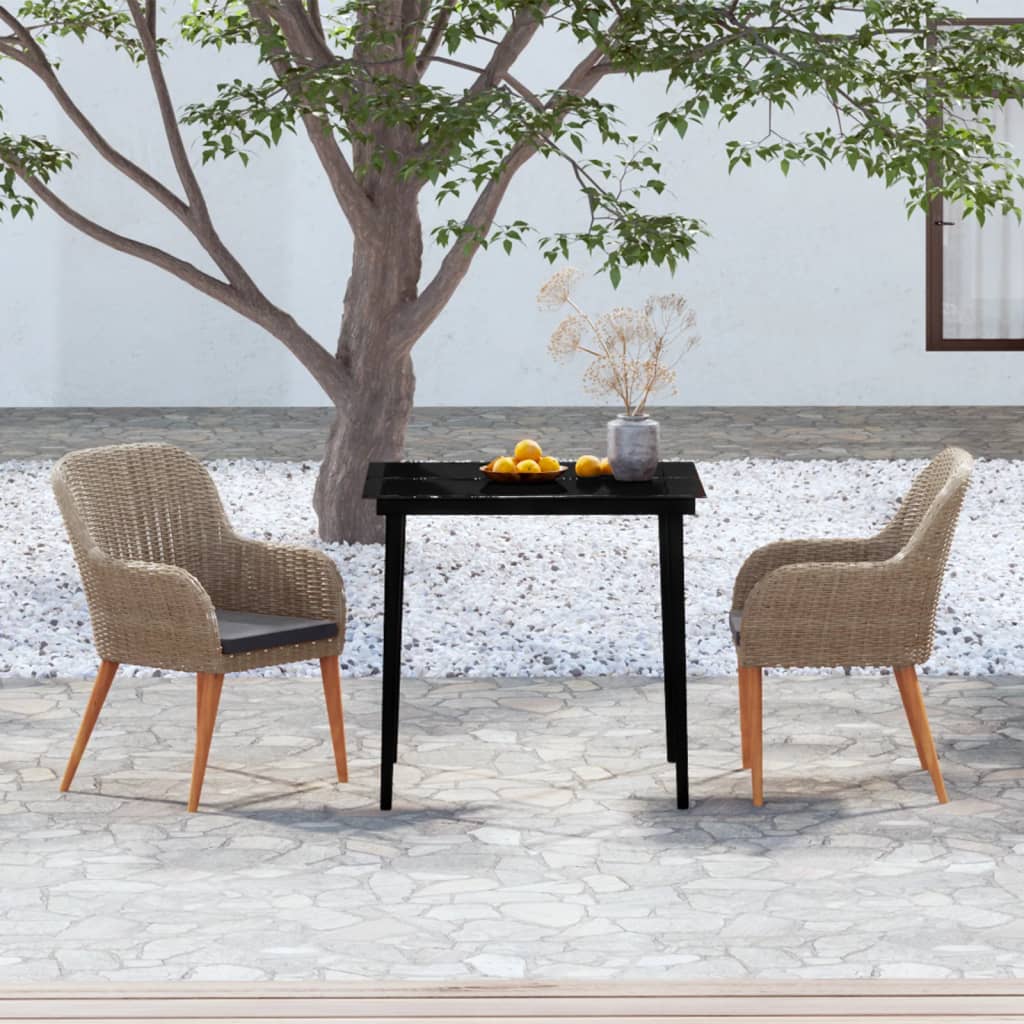 Set da Pranzo da Giardino 3 pz con Cuscini Marrone