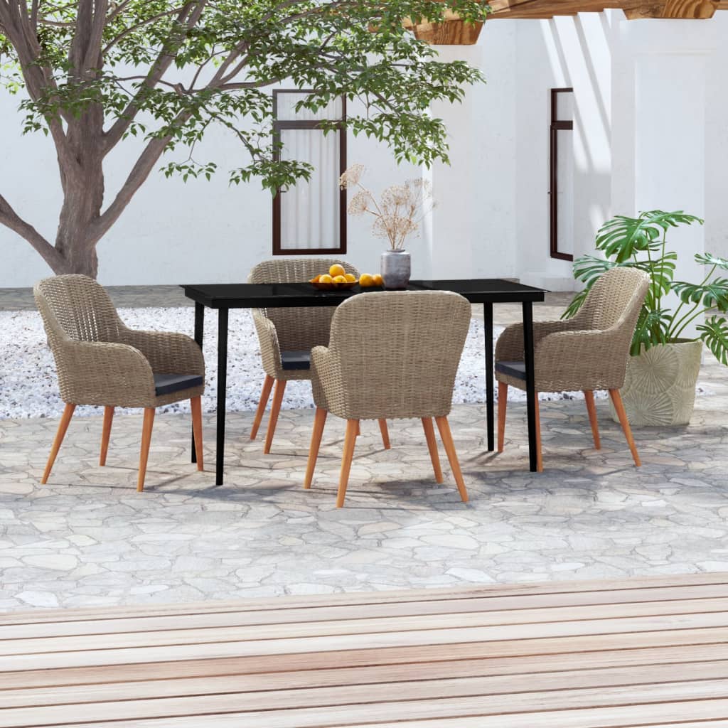 Set da Pranzo da Giardino 5 pz con Cuscini Marrone