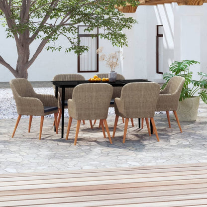 Set da Pranzo da Giardino 7 pz con Cuscini Marrone