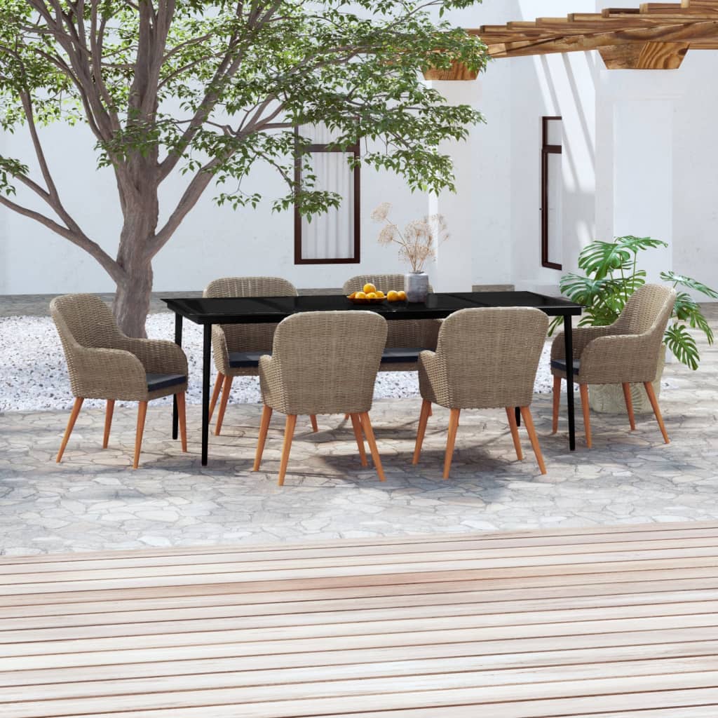 Set da Pranzo da Giardino 7 pz con Cuscini Marrone