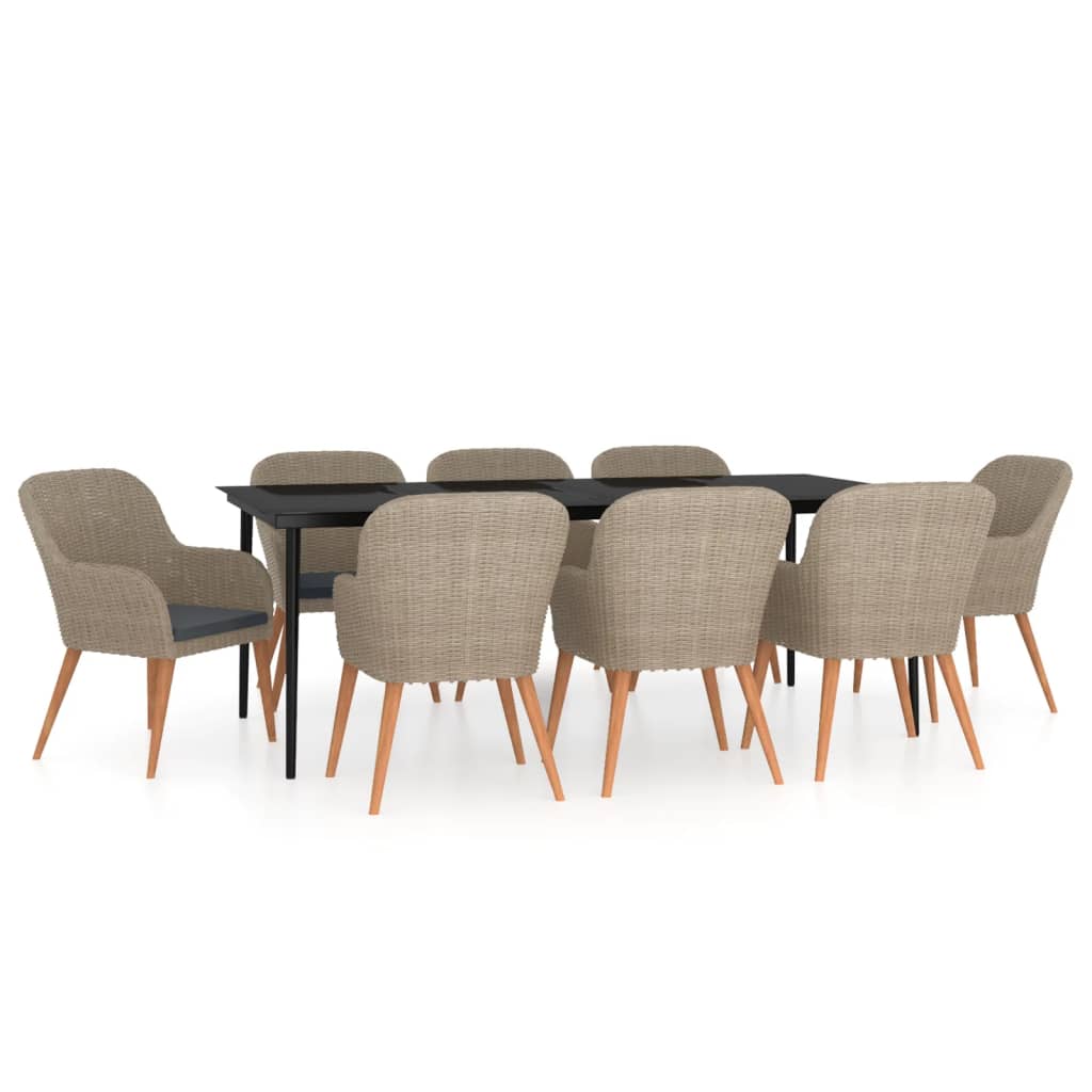 Set da Pranzo da Giardino 9 pz con Cuscini Marrone