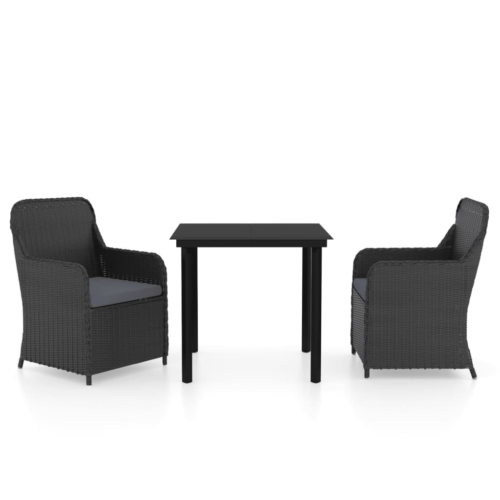 Set da Pranzo da Giardino 3 pz con Cuscini Nero