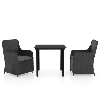 Set da Pranzo da Giardino 3 pz con Cuscini Nero