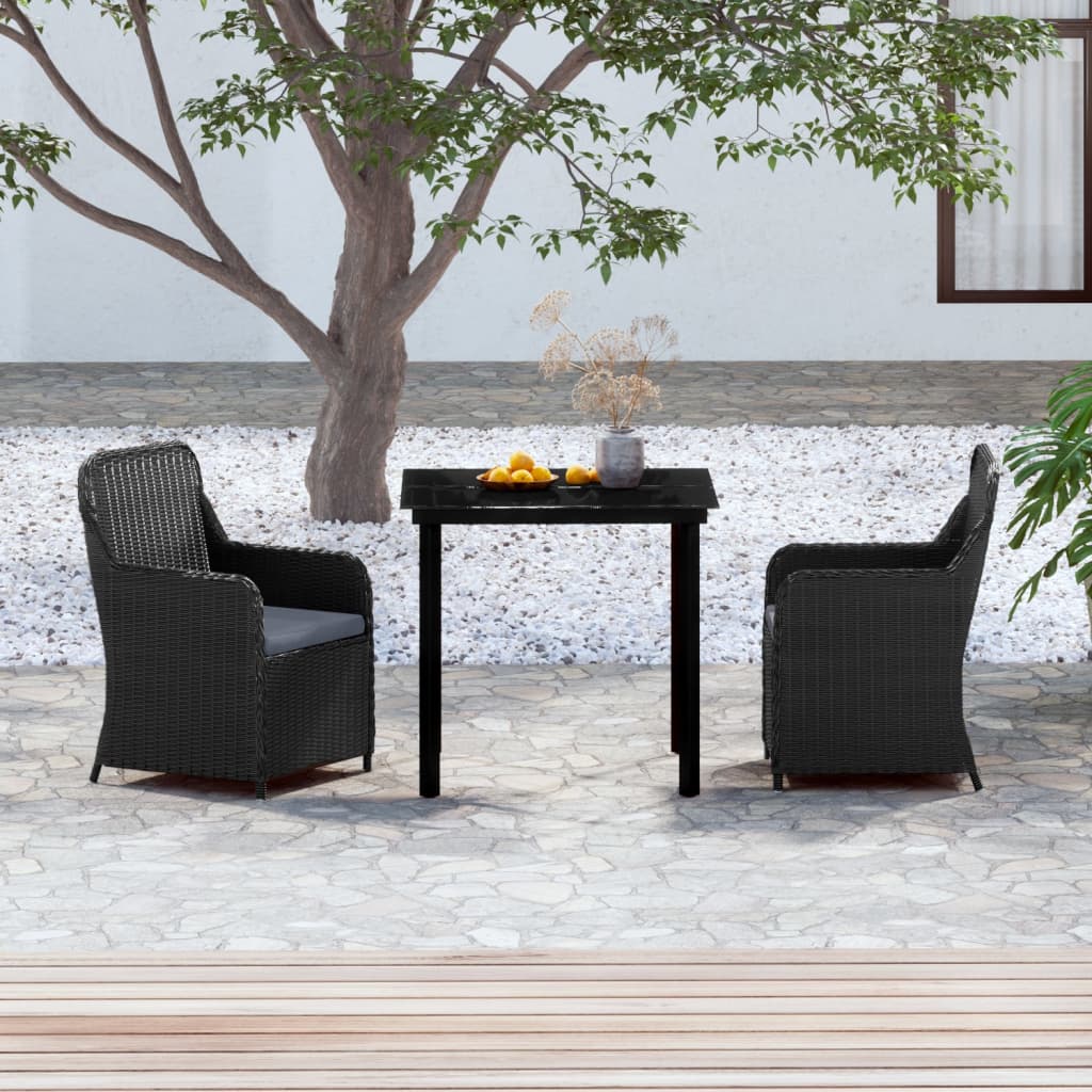 Set da Pranzo da Giardino 3 pz con Cuscini Nero