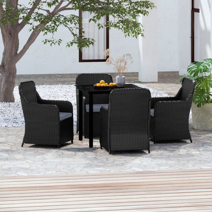 Set da Pranzo da Giardino 5 pz con Cuscini Nero