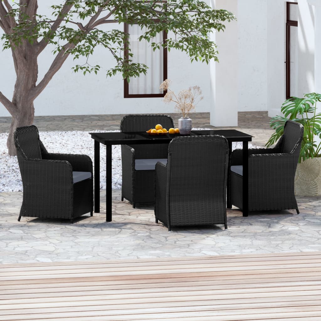 Set da Pranzo da Giardino 5 pz con Cuscini Nero