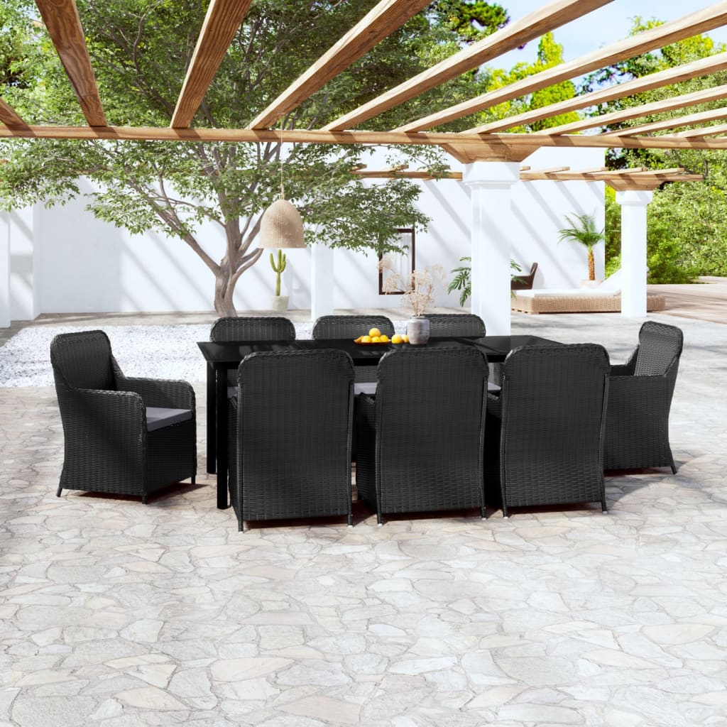 Set da Pranzo da Giardino 9 pz con Cuscini Nero