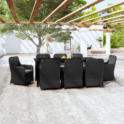 Set da Pranzo da Giardino 9 pz con Cuscini Nero