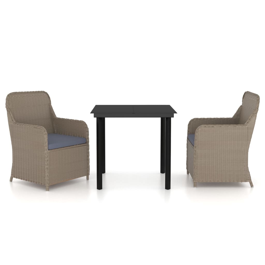 Set da Pranzo da Giardino 3 pz con Cuscini Marrone