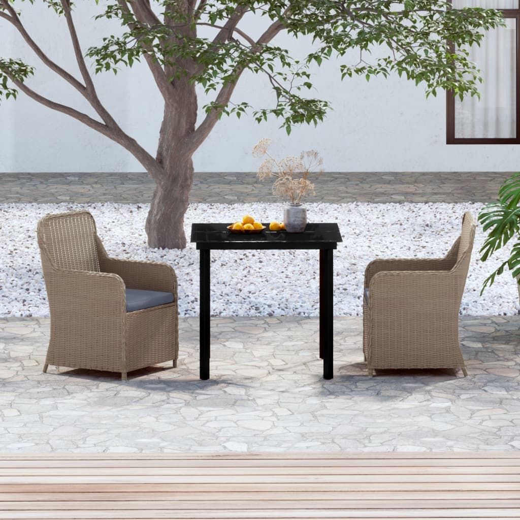Set da Pranzo da Giardino 3 pz con Cuscini Marrone