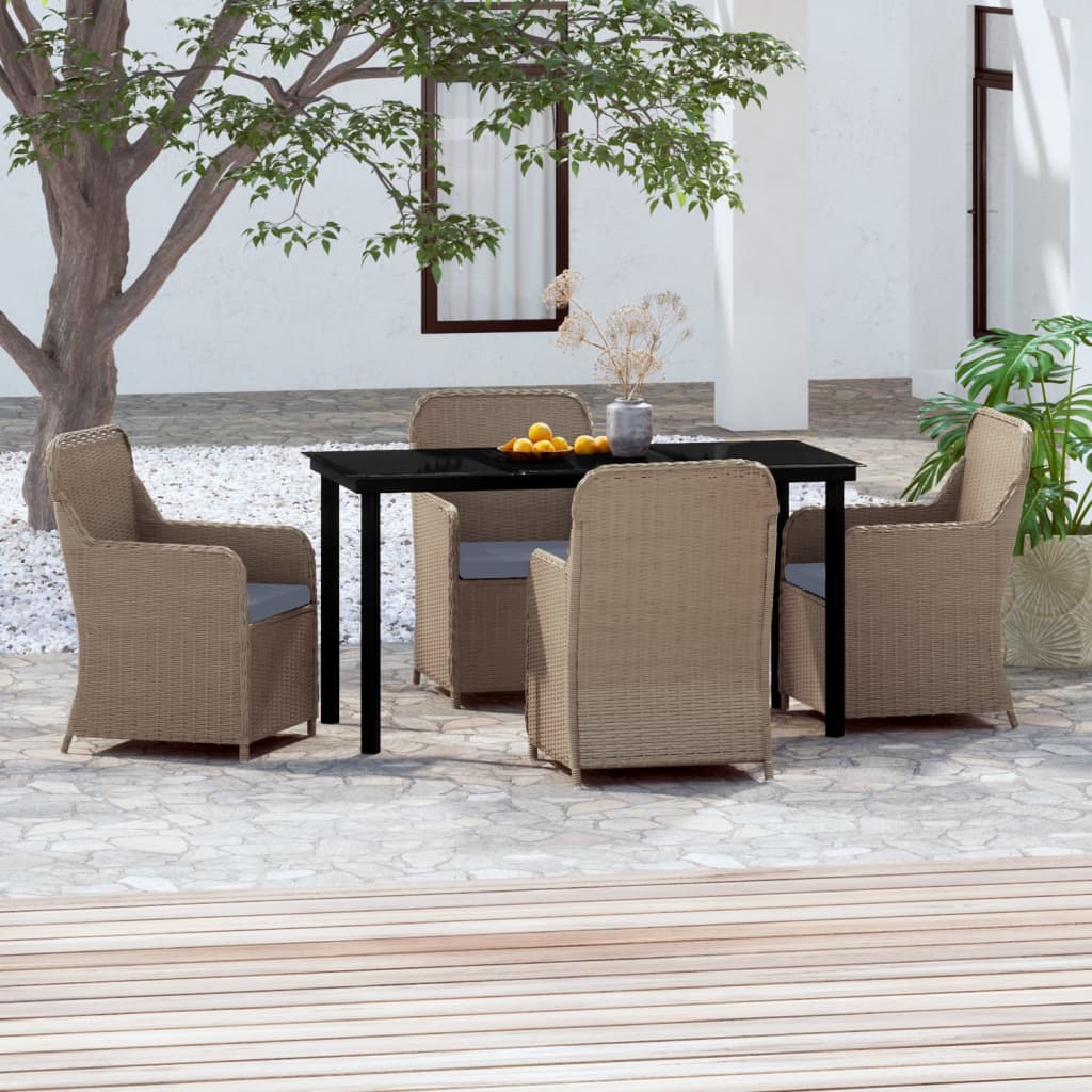 Set da Pranzo da Giardino 5 pz con Cuscini Marrone