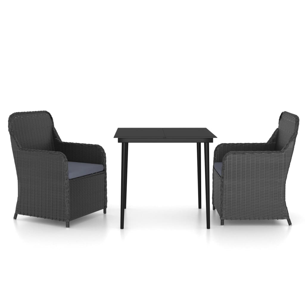 Set da Pranzo da Giardino 3 pz con Cuscini Nero